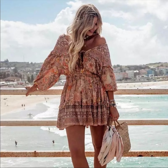 Paisley Drawstring Boho Dress - Picture 2 of 8